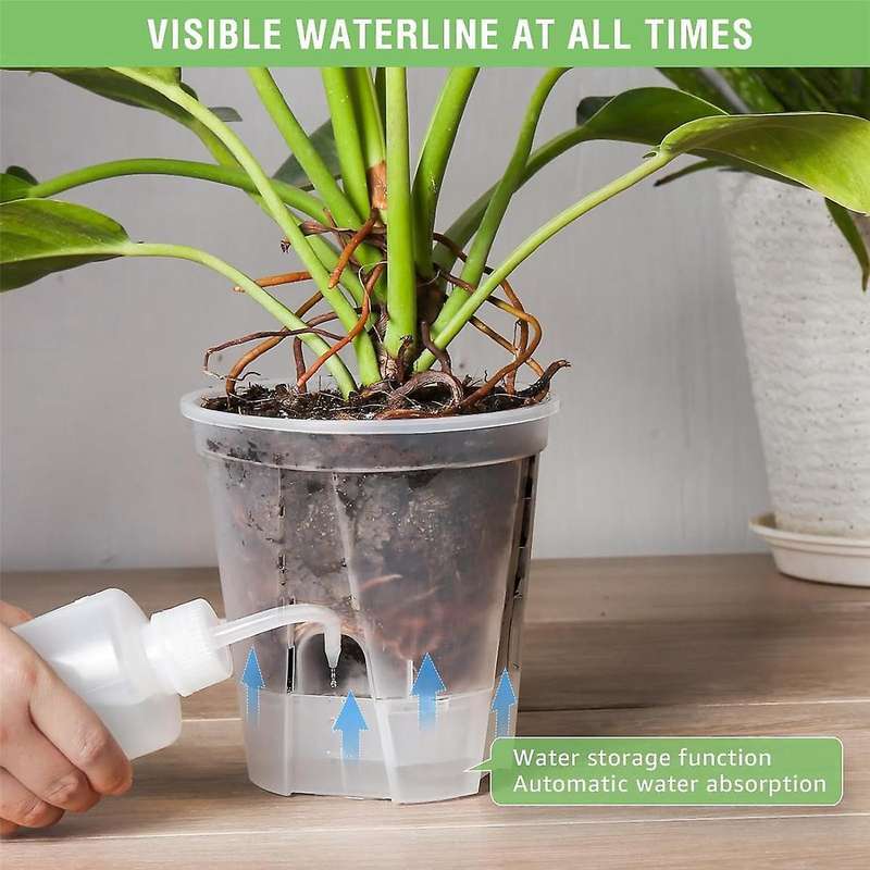 6 Inch Transparent Plastic Garden Pots Self Watering Planters, 5 Pack Plastic Nursery Plant Pots wit