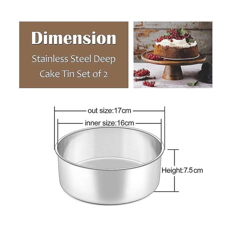 6 Inch Small Cake Tin Set 2pcs, Deep Round Baking Pan, Roasting Layer Cake Tin for Christams Birthda