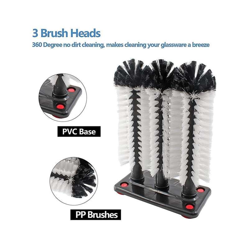 6 Long Brush Bar Glass Washer with Suction Base, Commercial Brush Cleaner Bristle Brush for Kitchen