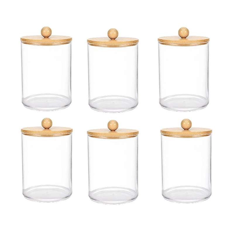 6 Pack Cotton Swab Storage Box, Medicine Bottles with Bamboo Lids, for Cotton Swab Pad Dispenser, B