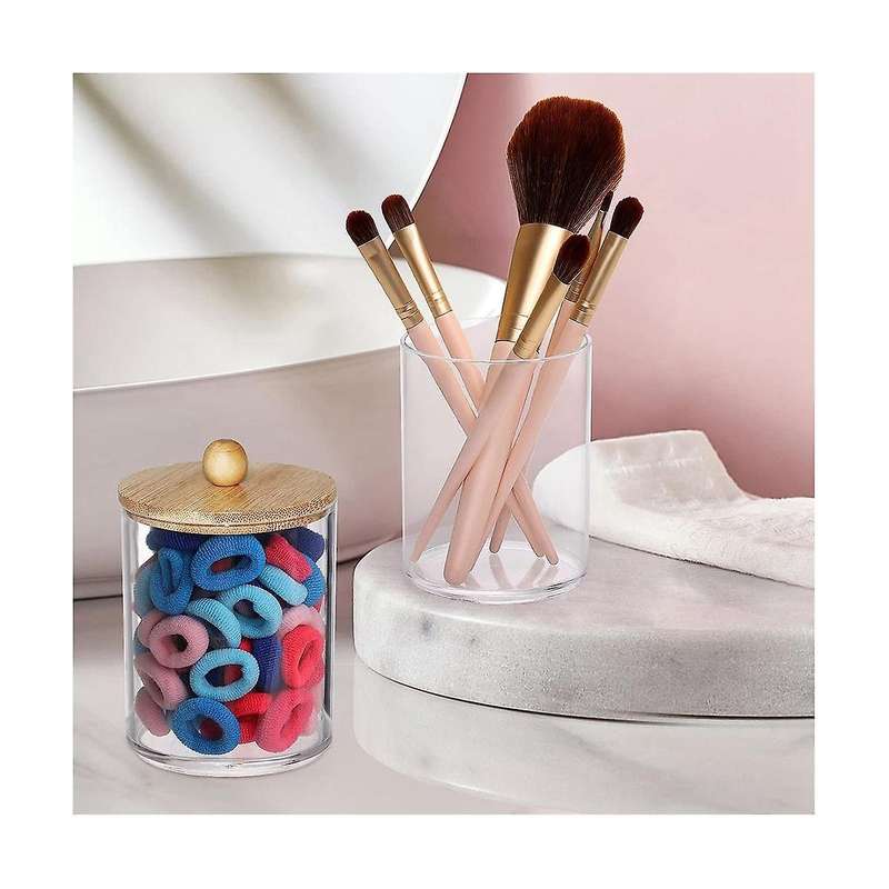 6 Pack Cotton Swab Storage Box, Medicine Bottles with Bamboo Lids, for Cotton Swab Pad Dispenser, B