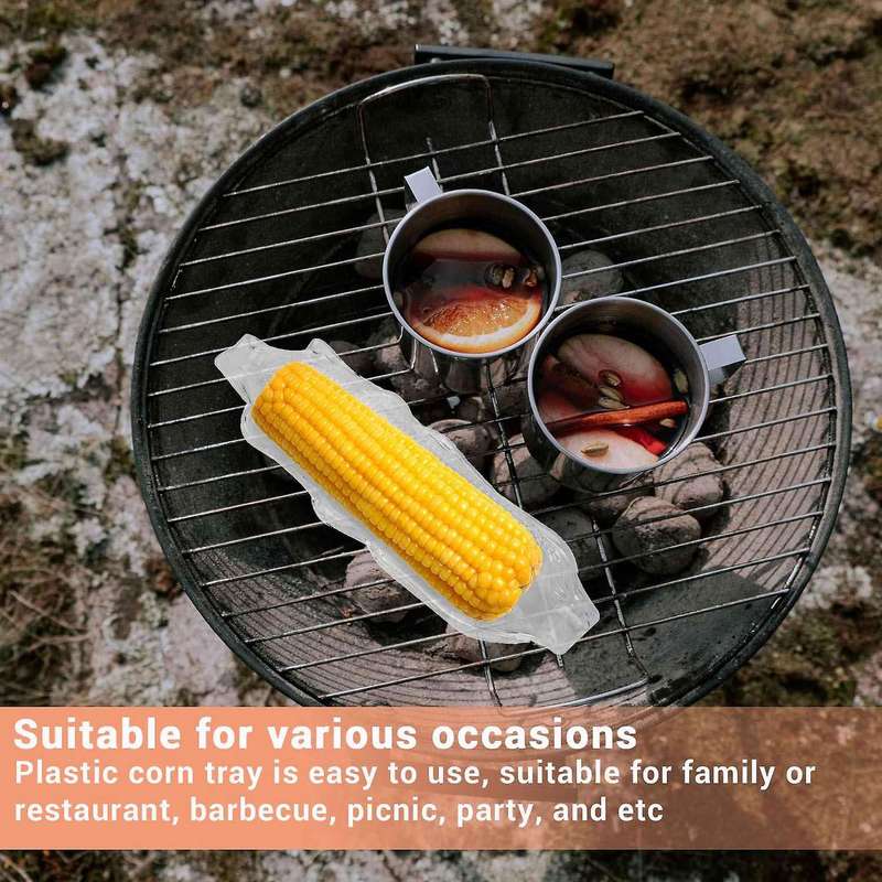 6 Pack Corn Trays + 12 Pcs Corn Cob Holders Plastic Corn Dishes Service Tray Transparent Cob Dinner