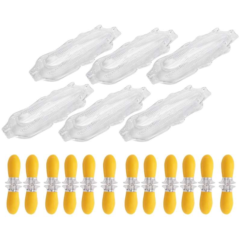 6 Pack Corn Trays + 12 Pcs Corn Cob Holders Plastic Corn Dishes Service Tray Transparent Cob Dinner