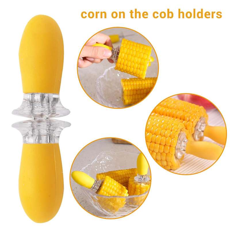 6 Pack Corn Trays + 12 Pcs Corn Cob Holders Plastic Corn Dishes Service Tray Transparent Cob Dinner