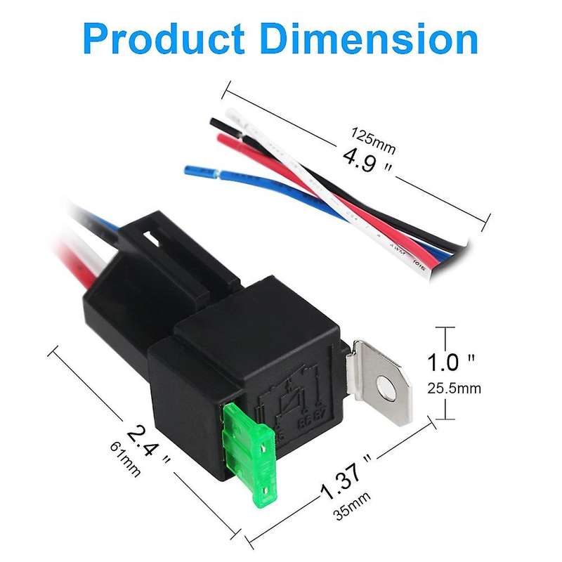 6 Pack 30A Fuse Relay Switch Harness Set 14 AWG Hot Wires- 4-Pin 12V DC SPST Automotive Relay