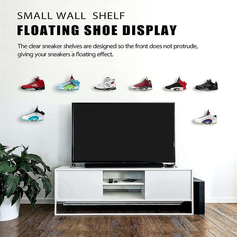 6 Pack Acrylic Floating Sneaker Shelves Clear Shoe Display Stand for Display Collectible Shoe&Sneak