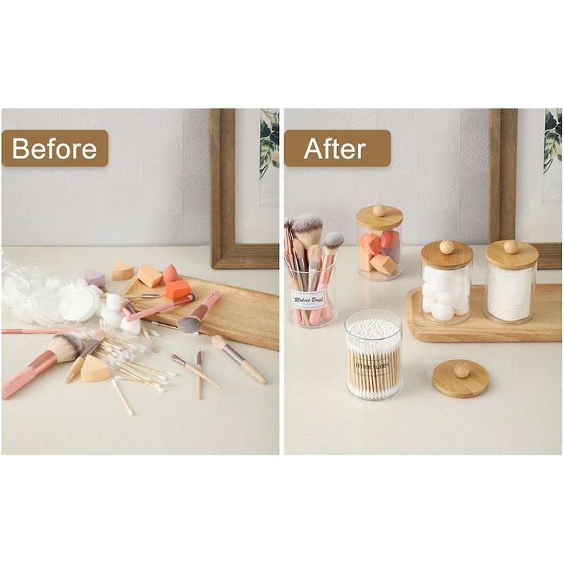 6 Pack Holder Dispenser Set with Bamboo Lids, Bathroom Canister Accessories, Storage Organizer, Clea