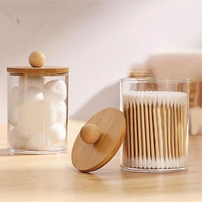 6 Pack Holder Dispenser Set with Bamboo Lids, Bathroom Canister Accessories, Storage Organizer, Clea