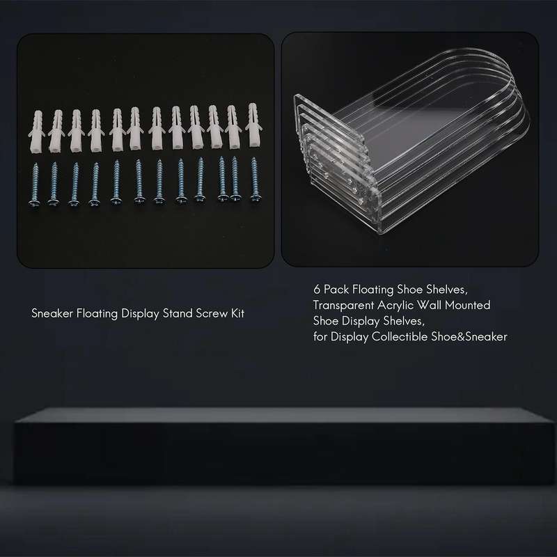 6 Pack Floating Shoe Shelves,transparent Acrylic Wall Mounted Shoe Display Shelves,for Display Colle