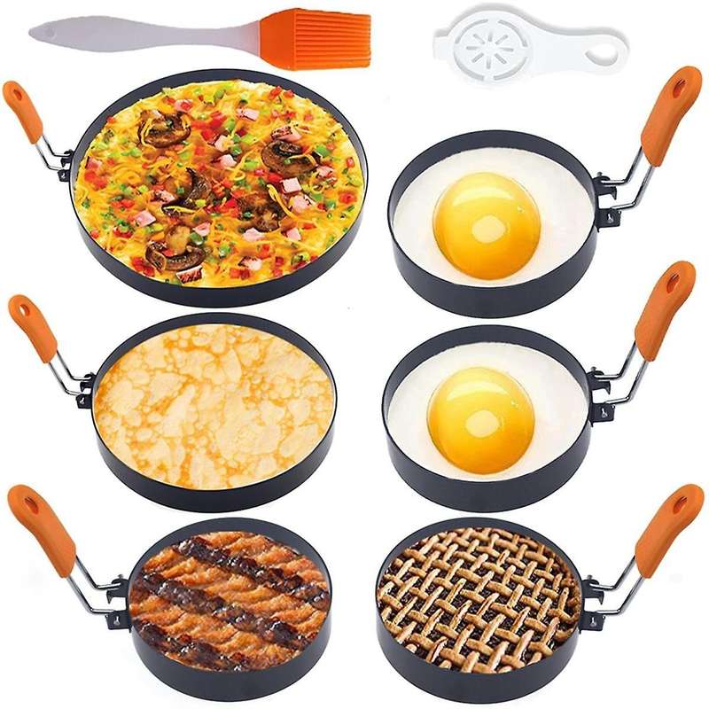 6 Pack Egg Rings for Frying Egg,non-stick Stainless Steel Egg Rings for Egg Muffin Shaper with Oil B