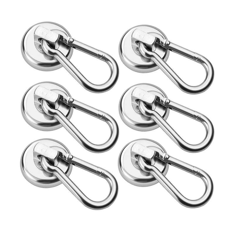 6 Pack Magnetic Hooks,heavy Duty Neodymium Magnetic Hooks with Swivel Carabiner Hook,silver