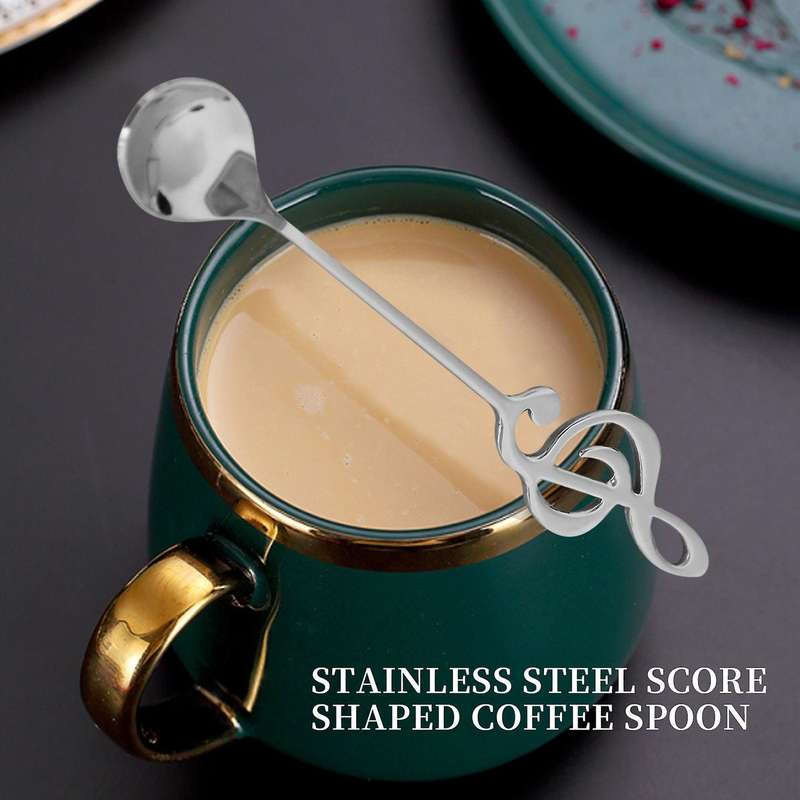 6 Pack Cute Teaspoons Stainless Steel Musical Notation Coffee Spoons Dessert Cake Ice Cream Sugar S