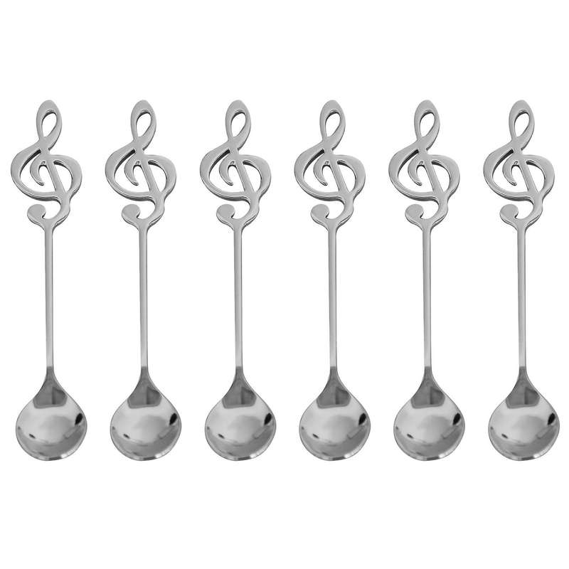 6 Pack Cute Teaspoons Stainless Steel Musical Notation Coffee Spoons Dessert Cake Ice Cream Sugar S