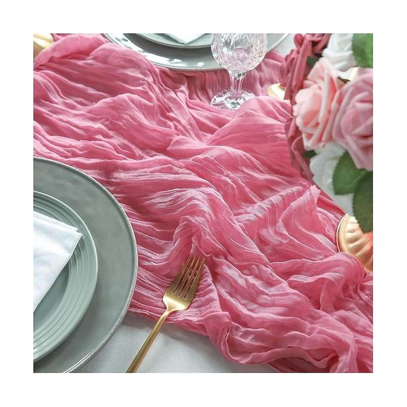 6 Pack Pink Cheesecloth Table Runner 35x120in Boho Gauze Table Runner for Wedding Bridal Baby Shower