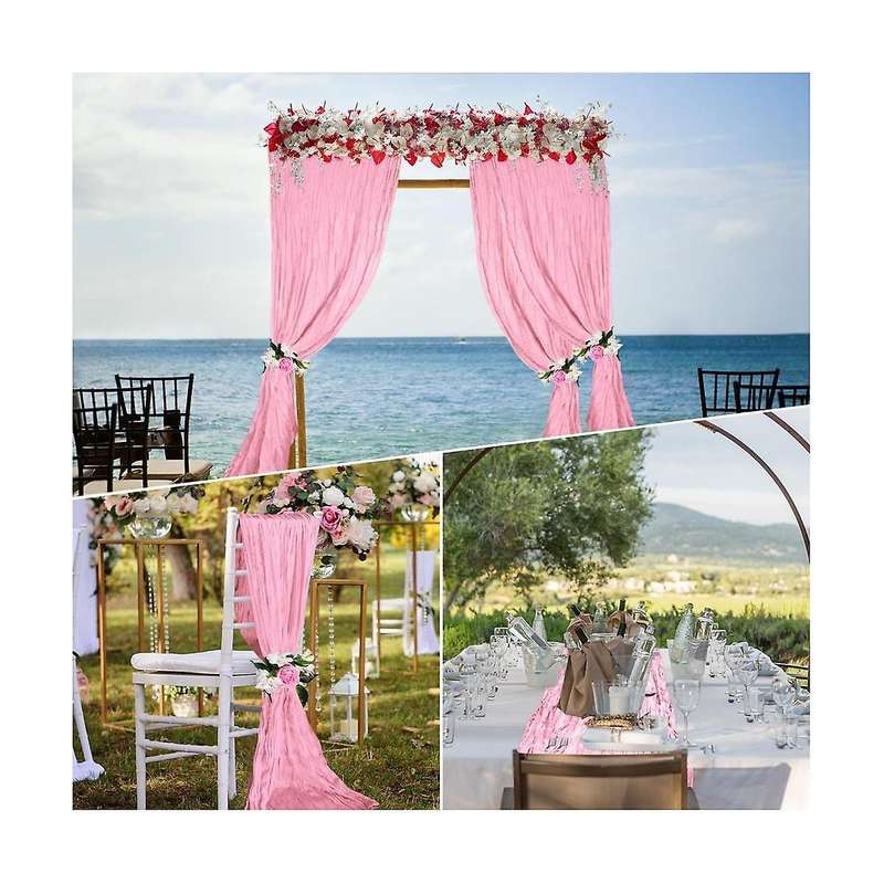 6 Pack Pink Cheesecloth Table Runner 35x120in Boho Gauze Table Runner for Wedding Bridal Baby Shower