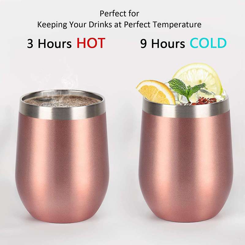 6 Pack Stainless Steel Wine Tumbler Wine Glass, 12Oz Double Wall Vacuum Insulated Wine Tumbler with