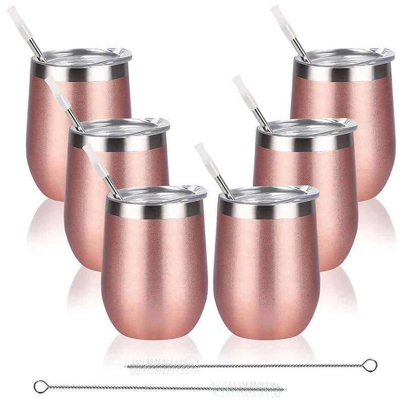 6 Pack Stainless Steel Wine Tumbler Wine Glass, 12Oz Double Wall Vacuum Insulated Wine Tumbler with