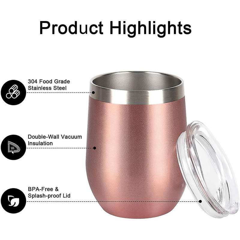 6 Pack Stainless Steel Wine Tumbler Wine Glass, 12Oz Double Wall Vacuum Insulated Wine Tumbler with