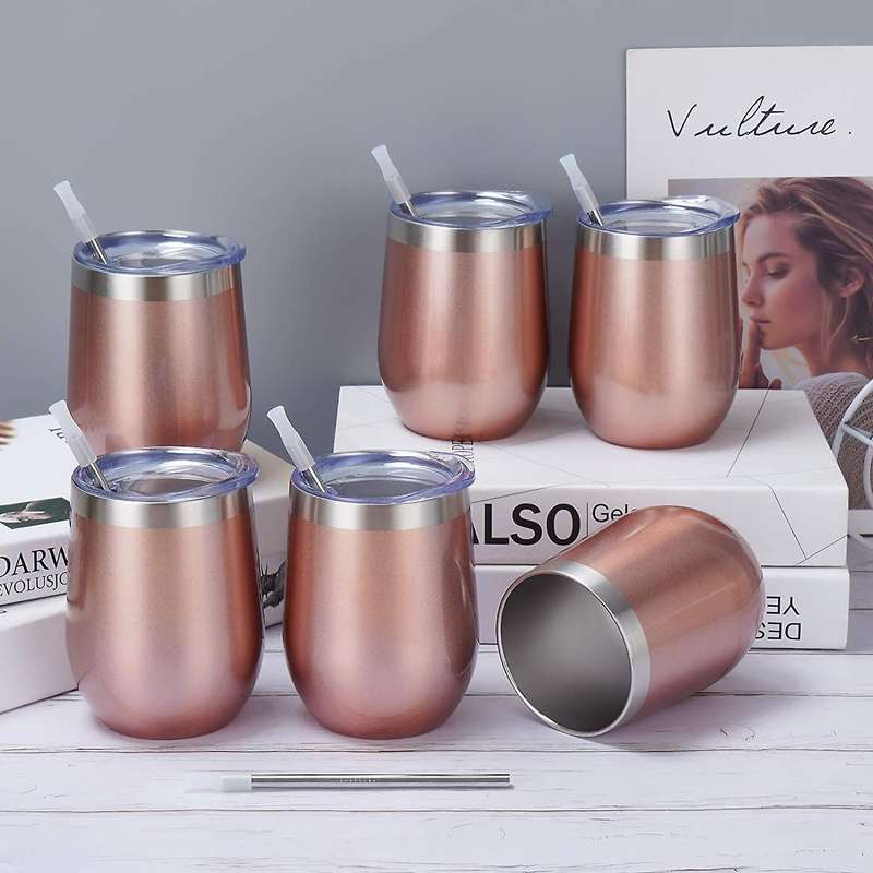 6 Pack Stainless Steel Wine Tumbler Wine Glass, 12Oz Double Wall Vacuum Insulated Wine Tumbler with