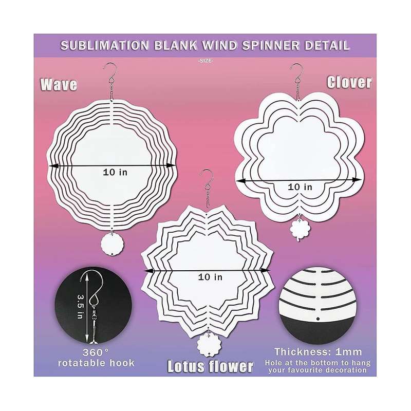6 Pack Sublimation Wind Spinner Blanks Wind Spinners with Wave Lotus Flower Shape,double Sided Gard
