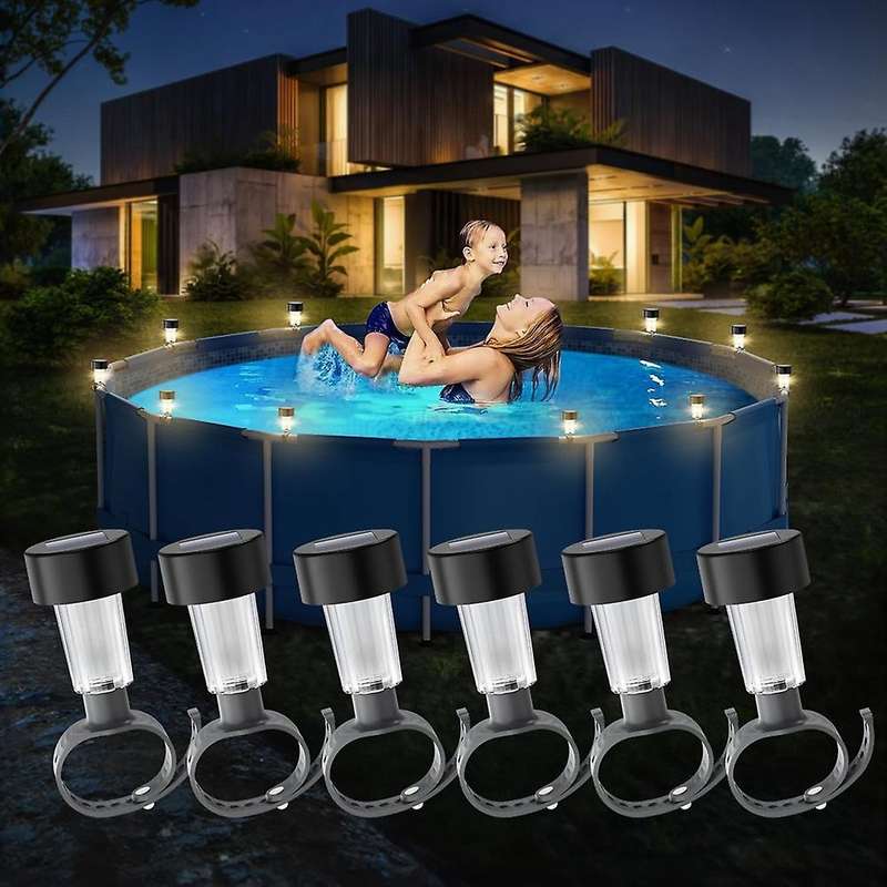6 Pack Solar Pool Lights for Framed Above Ground Pools,Outdoor Swimming Pool Fence Decoration Access