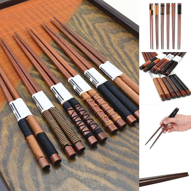 6 Pairs Wooden Chopsticks Handmade Classic Japanese Wood Gift Set