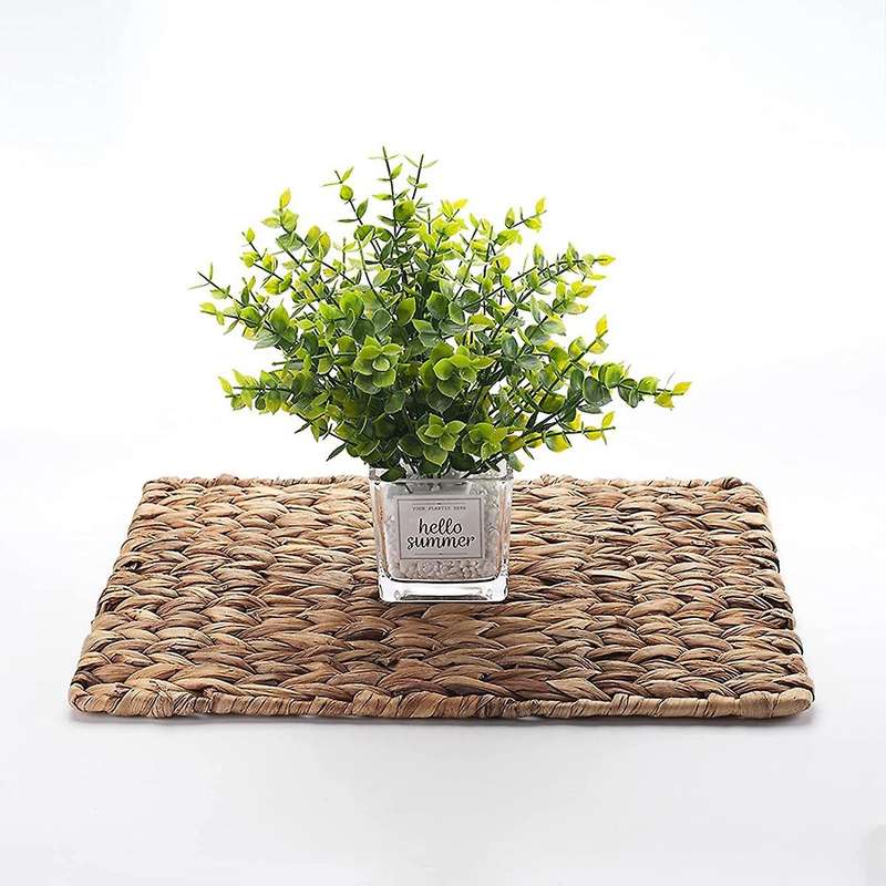 6 Pack Woven Placemat,Natural Hyacinth Woven Placemat,Rectangular Woven Rattan Table Mat,for Kitchen