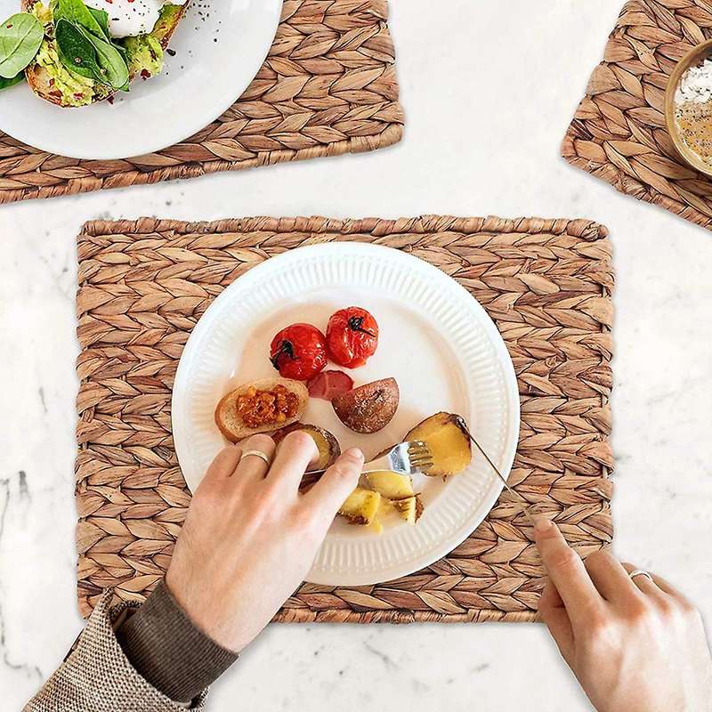 6 Pack Woven Placemat,Natural Hyacinth Woven Placemat,Rectangular Woven Rattan Table Mat,for Kitchen