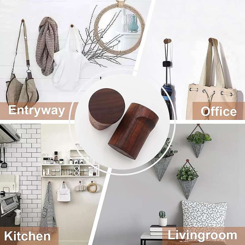 6 Pack Wooden Wall Hooks,Wood Wall Hanger Handmade Decorative Wood Coat Pegs Wall Mounted Modern Hoo