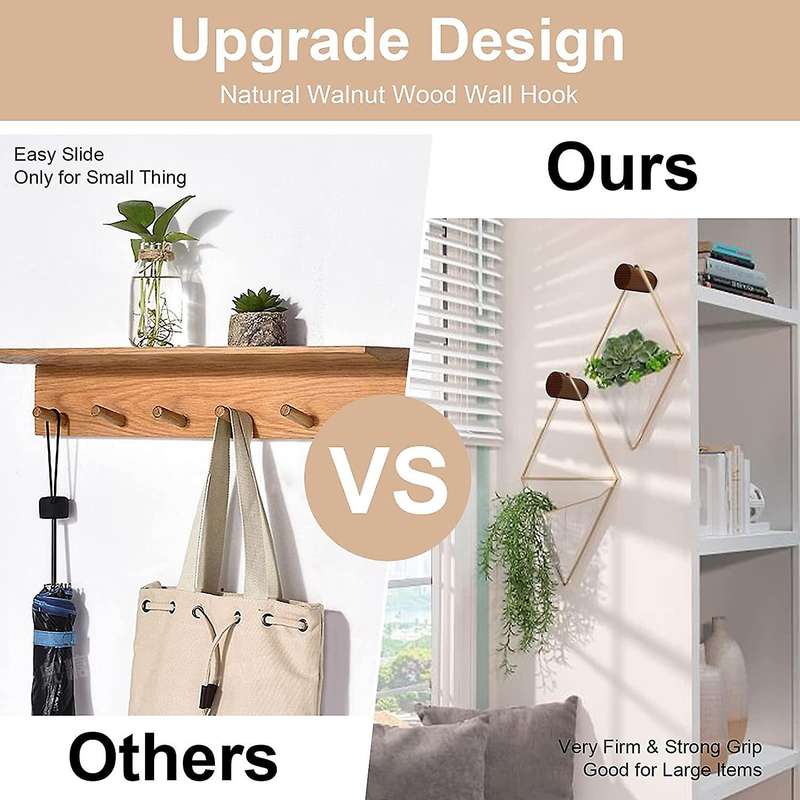 6 Pack Wooden Wall Hooks,Wood Wall Hanger Handmade Decorative Wood Coat Pegs Wall Mounted Modern Hoo
