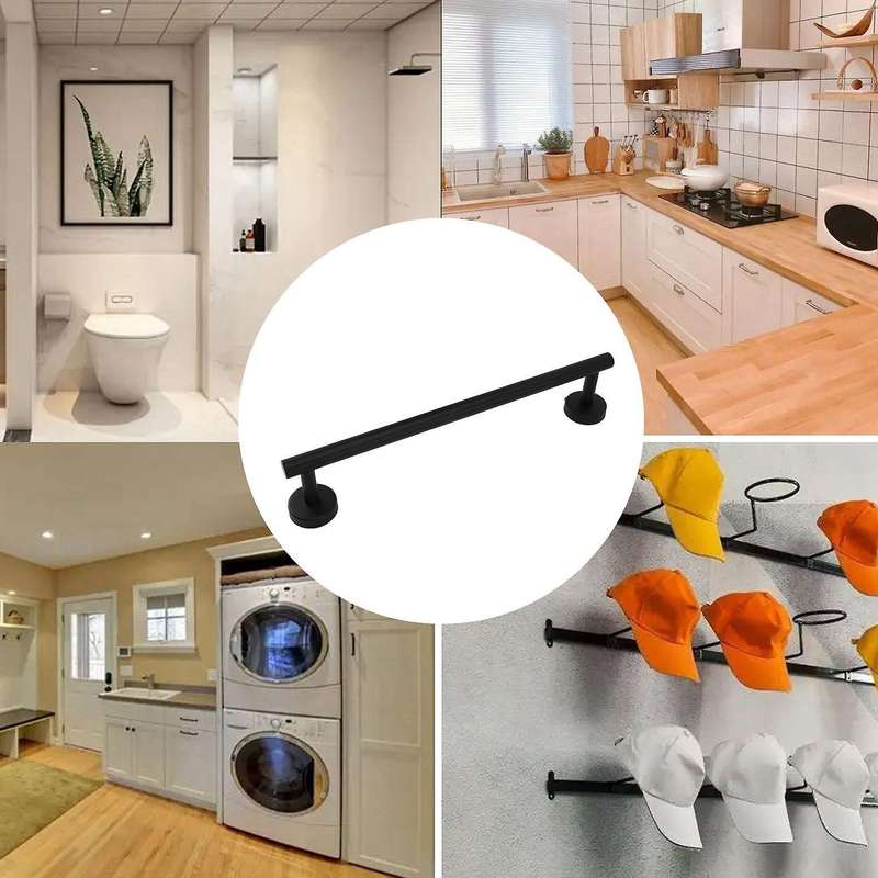 6 PCS Bathroom Hardware Set,Black Stainless Steel Bathroom Accessories Towel Rack Set Wall Mounted B