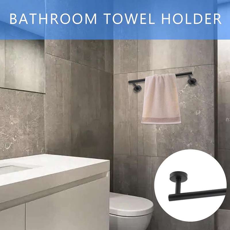 6 PCS Bathroom Hardware Set,Black Stainless Steel Bathroom Accessories Towel Rack Set Wall Mounted B