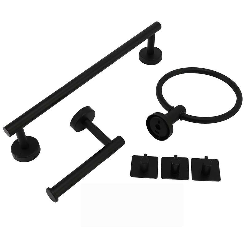 6 PCS Bathroom Hardware Set,Black Stainless Steel Bathroom Accessories Towel Rack Set Wall Mounted B