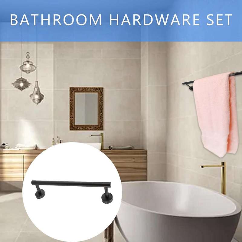 6 PCS Bathroom Hardware Set,Black Stainless Steel Bathroom Accessories Towel Rack Set Wall Mounted B