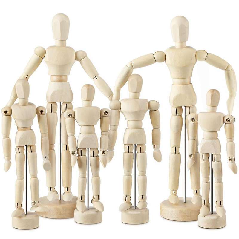 6 Pcs Artist Mannequin Model Wooden Manikin Drawing Moveable Figure Model with Stand Flexible Jointe