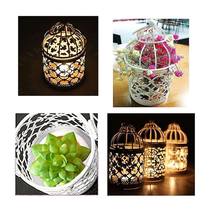 6 Pcs Candle Tea Light Holders Metal Hanging Hollow Birdcage Lantern Vintage Decorative Centerpiece