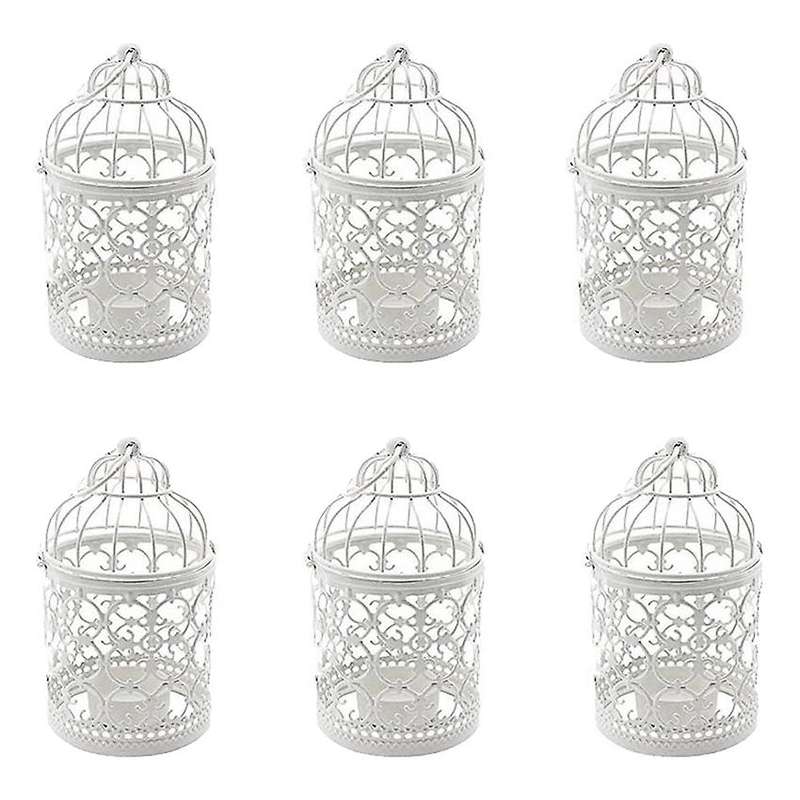 6 Pcs Candle Tea Light Holders Metal Hanging Hollow Birdcage Lantern Vintage Decorative Centerpiece