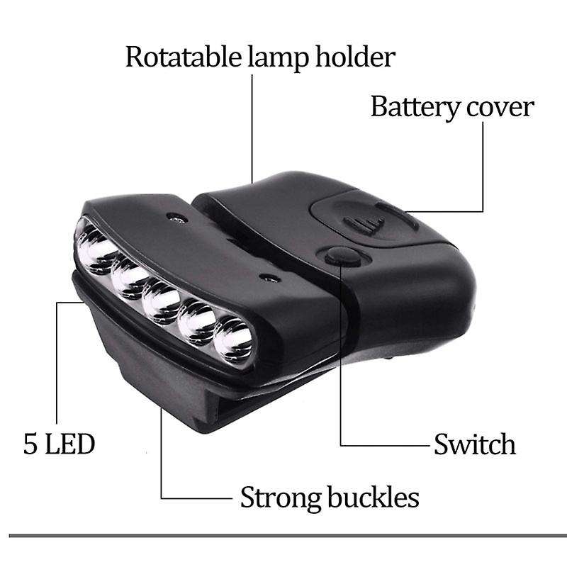 6 Pcs Clip Headlight 5LED Rotatable Cap Hat Light Headlight Waterproof Cap Visor Light for Hunting C