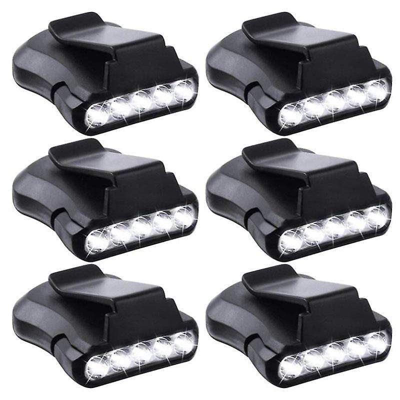 6 Pcs Clip Headlight 5LED Rotatable Cap Hat Light Headlight Waterproof Cap Visor Light for Hunting C