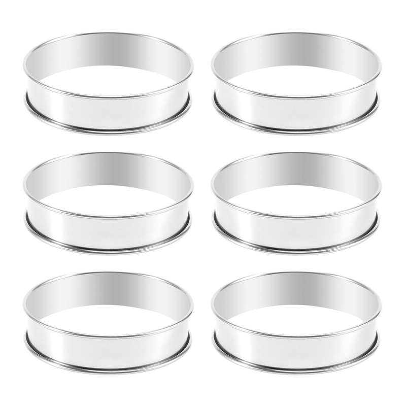 6 PCS Cooking Round Cake Ring Mold, Stainless Steel Muffin Tart Rings, Metal Molds Double Rolled Cru