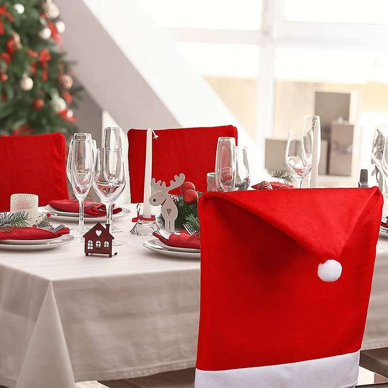 6 Pcs Christmas Chair Covers Santa Hat Chair Covers for Dining Room Holiday Christmas Decorations R