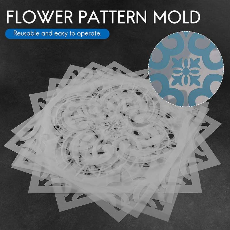 6 Pcs Diy Painting 30x30cm Vintage Flower Pattern Stencils Template for Tile Wall Floor Furniture P