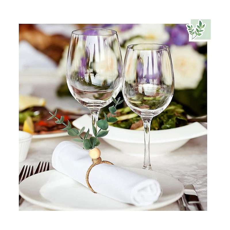 6 Pcs Eucalyptus Napkin Rings Handmade Wooden Beads Home Decor Faux Greenery Napkin Holders for Wedd