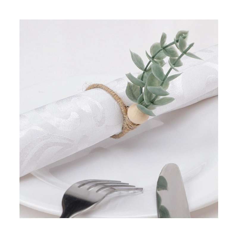 6 Pcs Eucalyptus Napkin Rings Handmade Wooden Beads Home Decor Faux Greenery Napkin Holders for Wedd