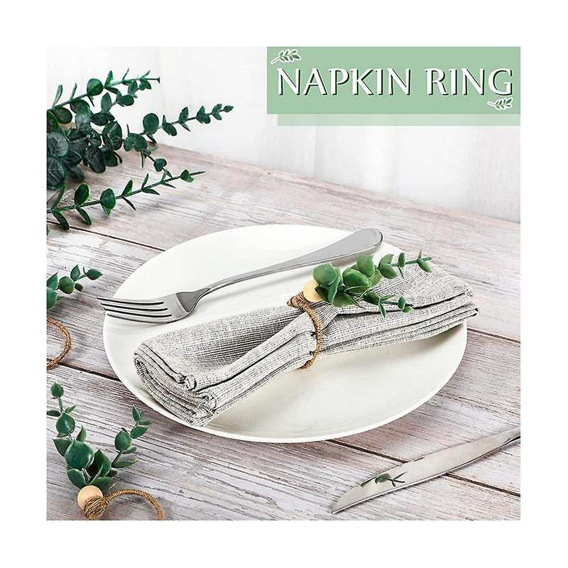 6 Pcs Eucalyptus Napkin Rings Handmade Wooden Beads Home Decor Faux Greenery Napkin Holders for Wedd