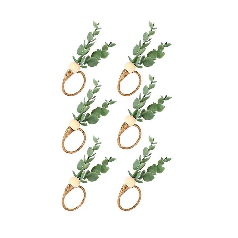 6 Pcs Eucalyptus Napkin Rings Handmade Wooden Beads Home Decor Faux Greenery Napkin Holders for Wedd