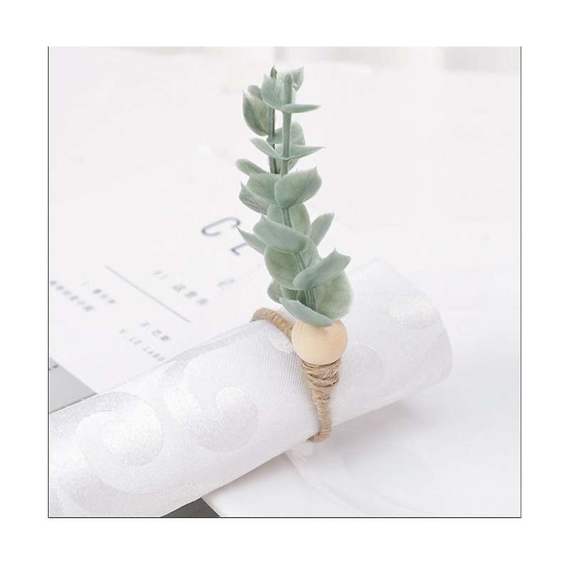 6 Pcs Eucalyptus Napkin Rings Handmade Wooden Beads Home Decor Faux Greenery Napkin Holders for Wedd