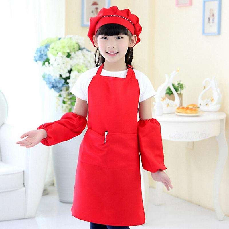 6 Pcs Kids Aprons and Hats Set Children Chef Aprons for Cooking Baking Painting Aprons White + Blac