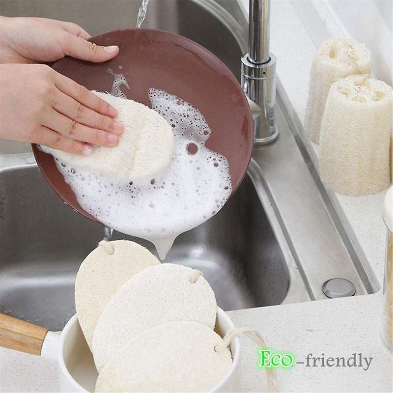6 Pcs Kitchen Loofah Sponge, Eco Friendly Clean Durable Non-scratch Brush, Made From Plant-based Fi