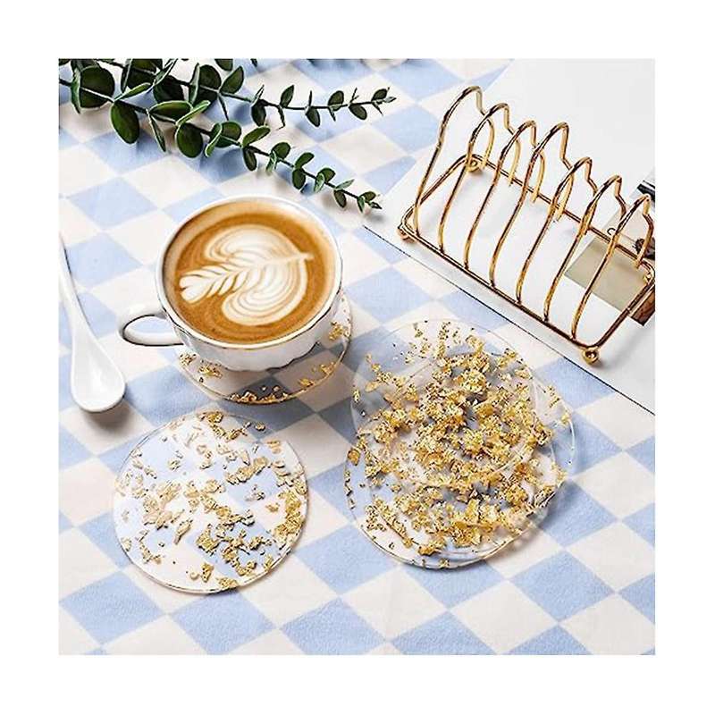 6 Pcs Gold Foil Acrylic Coasters with Holder,coaster Set for Tabletop Protection Bar Home Kitchen De